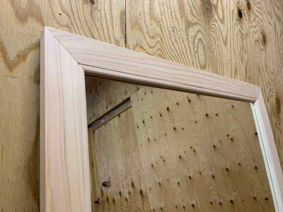 ウッドミラー壁掛け無塗装白木60×2×70cm吊り下げ金具付き縦型木製ひのきハンドメイドオーダーメイド