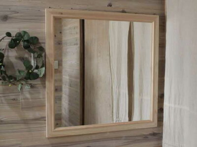 無塗装白木◇ひのきの木製正方形ミラー◇鏡(70×70cm)