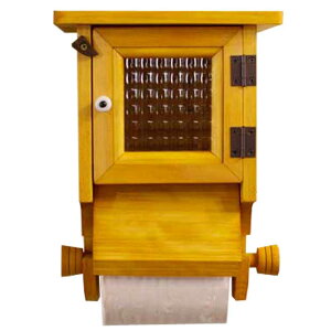 トイレットペーパーホルダー 押さえカバー付き ナチュラル w19d17h26cm チェッカーガラス 木製 ひのき ハンドメイド オーダーメイド