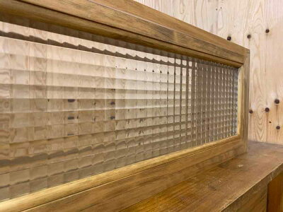 キッチンカウンター上収納90x17x25cmアンティークブラウンチェッカーガラスキッチン見せる収納ボックススパイスラック木製ひのきハンドメイドオーダーメイド