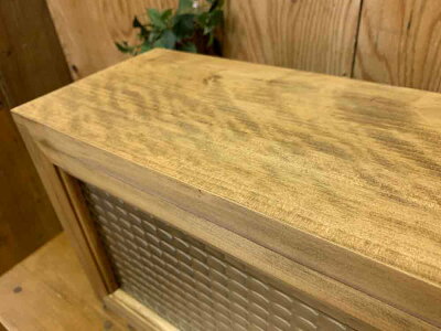 キッチンカウンター上収納90x17x25cmアンティークブラウンチェッカーガラスキッチン見せる収納ボックススパイスラック木製ひのきハンドメイドオーダーメイド
