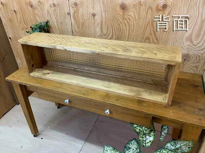 キッチンカウンター上収納90x17x25cmアンティークブラウンチェッカーガラスキッチン見せる収納ボックススパイスラック木製ひのきハンドメイドオーダーメイド