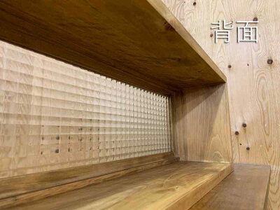 キッチンカウンター上収納90x17x25cmアンティークブラウンチェッカーガラスキッチン見せる収納ボックススパイスラック木製ひのきハンドメイドオーダーメイド