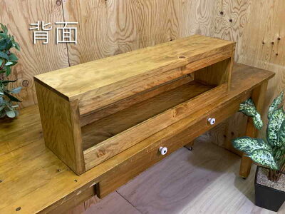 キャビネットチェッカーガラスアンティークブラウン65x17x20cm真鍮つまみ横型木製ひのきハンドメイドオーダーメイド