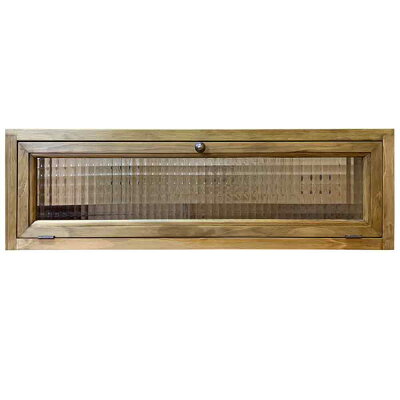 キャビネットチェッカーガラスアンティークブラウン65x17x20cm真鍮つまみ横型木製ひのきハンドメイドオーダーメイド