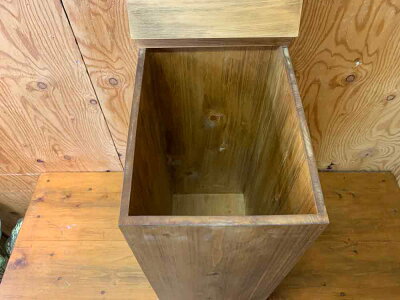 ダストボックスアンティークブラウン25x33x60cmふた付き真鍮つまみ木製ひのきハンドメイドオーダーメイド
