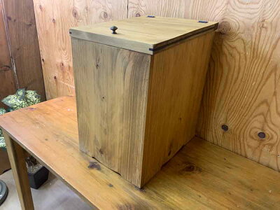 ダストボックスアンティークブラウン23x33x40cm真鍮つまみふた付き木製ひのきハンドメイドオーダーメイド