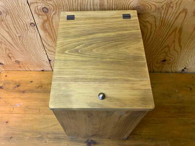 ダストボックスアンティークブラウン23x33x40cm真鍮つまみふた付き木製ひのきハンドメイドオーダーメイド