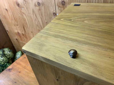 ダストボックスアンティークブラウン23x33x40cm真鍮つまみふた付き木製ひのきハンドメイドオーダーメイド