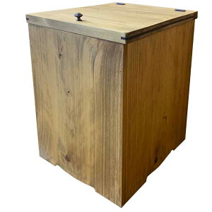 ダストボックス アンティークブラウン 23x33x40cm 真鍮つまみ ふた付き 木製 ひのき ハンドメイド オーダーメイド