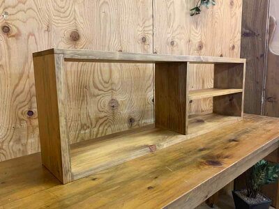 置き型ラックアンティークブラウン88×15×29cm天板厚み2cmフルオープンタイプ仕切り棚ニッチ木製ひのきハンドメイドオーダーメイド