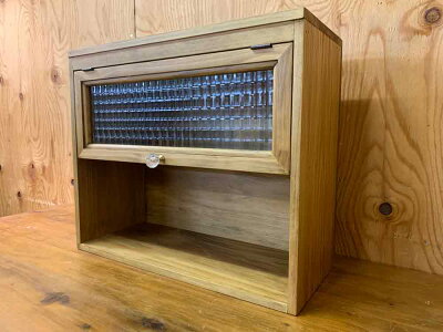 スパイスラック43×18×36cmアンティークブラウンチェッカーガラスパンプキンノブ二段置き型木製ひのきハンドメイドオーダーメイド