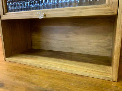スパイスラック43×18×36cmアンティークブラウンチェッカーガラスパンプキンノブ二段置き型木製ひのきハンドメイドオーダーメイド