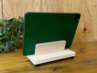 タブレットスタンド無塗装白木19.5×9×7cmタテ・ヨコ兼用スタンド木製ひのきハンドメイドオーダーメイド