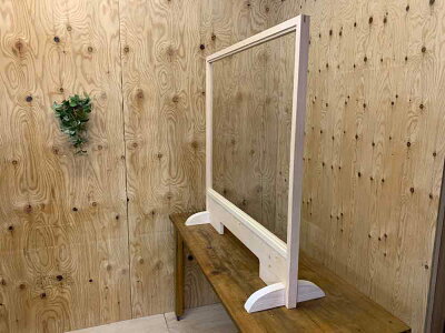 カラーが選べる飛沫防止ガラススタンド透明ガラス85x26x84cm製作期間約2週間ハンドメイド木製ひのきオーダーメイド
