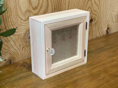 キーボックス無塗装白木20×7×20cmフローラガラスフック4個パンプキンノブニッチ用木製ひのきハンドメイドオーダーメイド