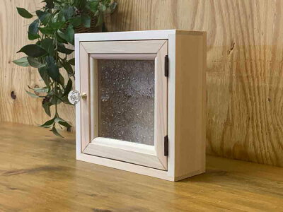 キーボックス無塗装白木20×7×20cmフローラガラスフック4個パンプキンノブニッチ用木製ひのきハンドメイドオーダーメイド