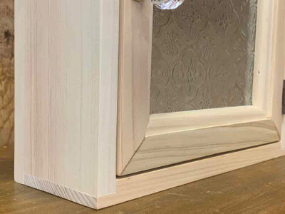 キーボックス無塗装白木20×7×20cmフローラガラスフック4個パンプキンノブニッチ用木製ひのきハンドメイドオーダーメイド