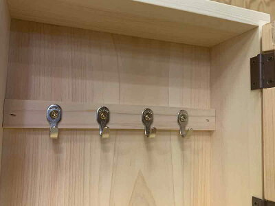 キーボックス無塗装白木20×7×20cmフローラガラスフック4個パンプキンノブニッチ用木製ひのきハンドメイドオーダーメイド