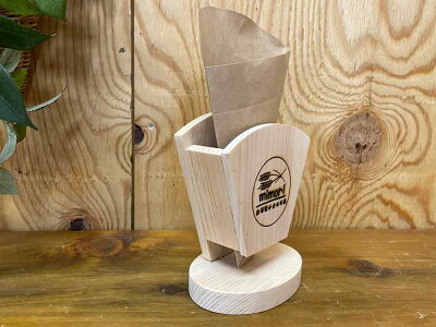 クレープスタンド無塗装白木10×7×12.5cm店舗用ロゴシングル木製ひのきハンドメイドオーダーメイド