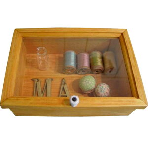 小物入れ 透明ガラス ナチュラル w22d15h7cm 陶器つまみ 木製 ひのき ハンドメイド オーダーメイド