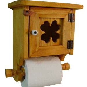 トイレットペーパーホルダー 四つ葉のクローバー ナチュラル w19d17h25cm ストックボックス付 木製 ヒノキ オーダーメイド