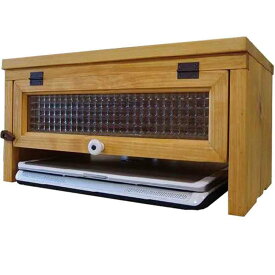 ノートパソコンラック チェッカーガラスの扉 プリンター台 FAX台 ナチュラル 45×28×27cm 木製 ひのき ハンドメイド オーダーメイド