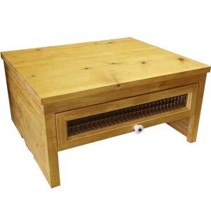 ノートパソコンラック チェッカーガラス 引出しつき ナチュラル 50×42×25cm 奥行きタップリ 木製 ひのき ハンドメイド オーダーメイド