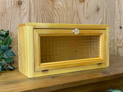 横型キャビネットチェッカーガラス40×13×20cmナチュラルパンプキンノブ背板あり木製ひのきハンドメイドオーダーメイド