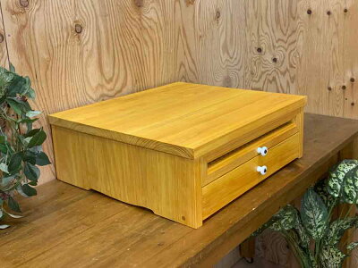 プリンター台チェッカーガラスナチュラル45×40×15cm2段引出し電話&FAX台木製ひのきハンドメイドオーダーメイド