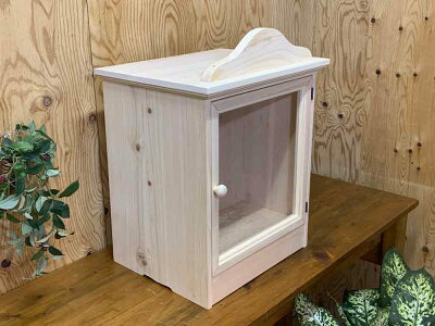 ペットのお仏壇無塗装白木40x31x45cm片開き木製取っ手透明ガラススライド棚し木製ひのきハンドメイドオーダーメイド