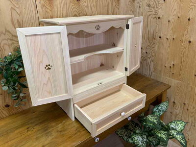 ペットのお仏壇ライトオーク46×26×53cm肉球くりぬき引き出しスライド棚取り外し可能棚木製取手木製ひのきハンドメイドオーダーメイド