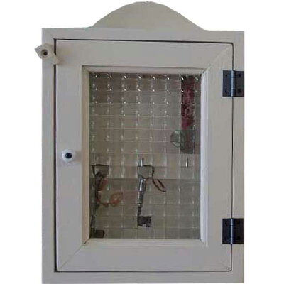 キーボックスアンティークホワイト20×7×29cmチェッカーガラスキーケース木製ひのきハンドメイドオーダーメイド