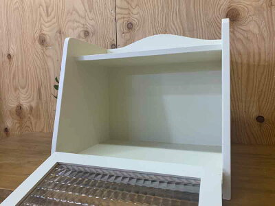ブレッドケースアンティークホワイト35×25×32cmチェッカーガラスパンプキンノブ木製ひのきハンドメイドオーダーメイド