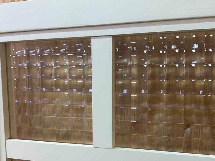 21780円 珍しい ガラスフレーム FIX窓 チェッカーガラス アンティークホワイト 67×2×50cm 片面桟入り 木製 ひのき ハンドメイド 受注製作