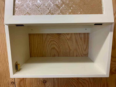 室内側郵便受け下開きアンティークホワイト36x23x20cmフローラガラスパンプキンノブ木製ひのきハンドメイドオーダーメイド
