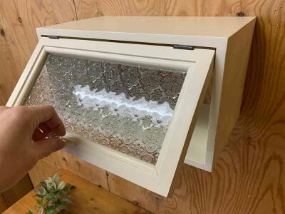 室内側郵便受け下開きアンティークホワイト36x23x20cmフローラガラスパンプキンノブ木製ひのきハンドメイドオーダーメイド