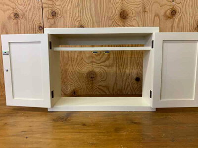キャビネットアンティークホワイト40×11×30cmパンプキンノブ木製扉ニッチ用二段仕様背板なし木製ひのきハンドメイドオーダーメイド