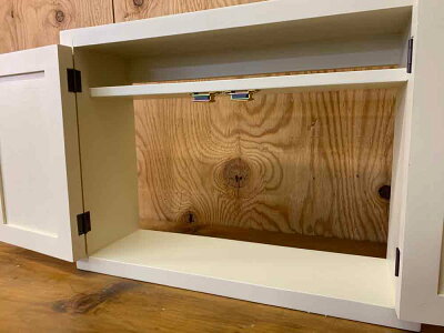 キャビネットアンティークホワイト40×11×30cmパンプキンノブ木製扉ニッチ用二段仕様背板なし木製ひのきハンドメイドオーダーメイド