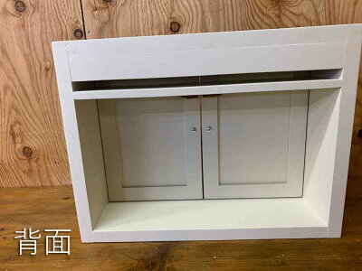 キャビネットアンティークホワイト40×11×30cmパンプキンノブ木製扉ニッチ用二段仕様背板なし木製ひのきハンドメイドオーダーメイド