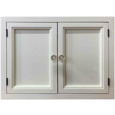 キャビネットアンティークホワイト40×11×30cmパンプキンノブ木製扉ニッチ用二段仕様背板なし木製ひのきハンドメイドオーダーメイド