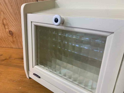 ブレッドケースチェッカーガラスアンティークホワイト25×17×22cmミニミニサイズ木製ひのきハンドメイドオーダーメイド