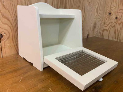 ブレッドケースチェッカーガラスアンティークホワイト25×17×22cmミニミニサイズ木製ひのきハンドメイドオーダーメイド