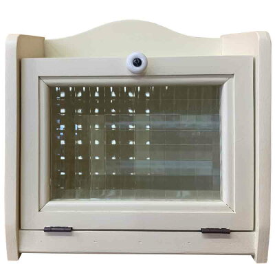 ブレッドケースチェッカーガラスアンティークホワイト25×17×22cmミニミニサイズ木製ひのきハンドメイドオーダーメイド