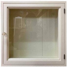 ガラスケース ニッチ用 透明ガラス アンティークホワイト 37×13×37cm 内側蝶番 パンプキンノブ 木製 ひのき ハンドメイド オーダーメイド