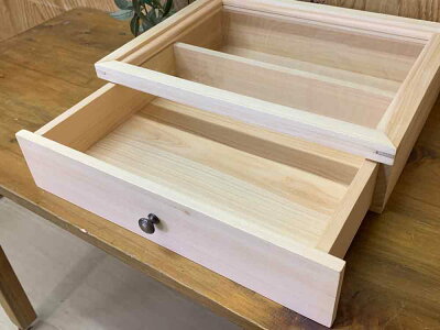 引き出し式コレクションケース透明ガラス35×27×9.5cmライトオーク真鍮つまみ木製ひのきハンドメイドオーダーメイド