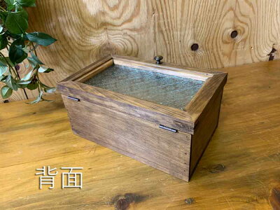 ジュエリーケースフローラガラスダークブラウン25×15×11.5cm引き出し真鍮つまみ木製ひのきハンドメイドオーダーメイド