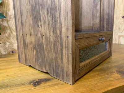 ブックスタンドフローラガラスダークブラウン30×25×34cm引き出しつき真鍮つまみ木製ひのきハンドメイドオーダーメイド