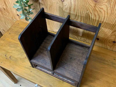 ブックスタンドフローラガラスダークブラウン35×25×34cm引き出しつき真鍮つまみ木製ひのきハンドメイドオーダーメイド