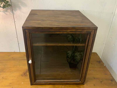 早め発送1567485コレクションケース透明ガラス扉三段棚40×35×45cmダークブラウン木製ひのきオーダーメイド